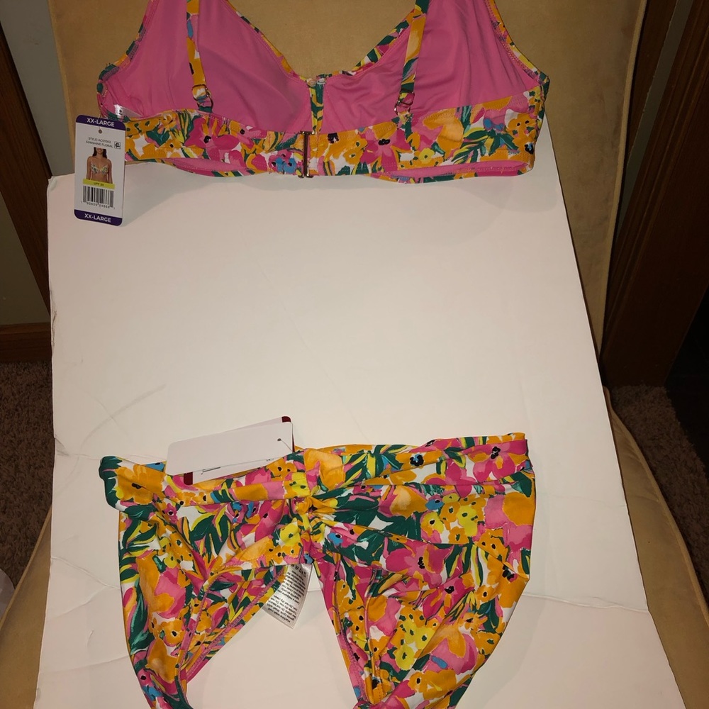 Anne Cole swim suit 2 pc sunshine floral XXL bathing suit top and XL Bottoms - Picture 4 of 15